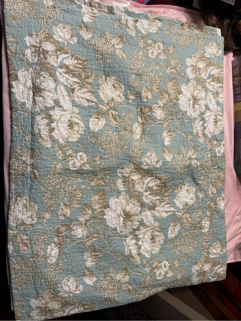 Laura Ashley Floral Quilted Pillow Two Shams Standard  Blue Cotton Cottagecore